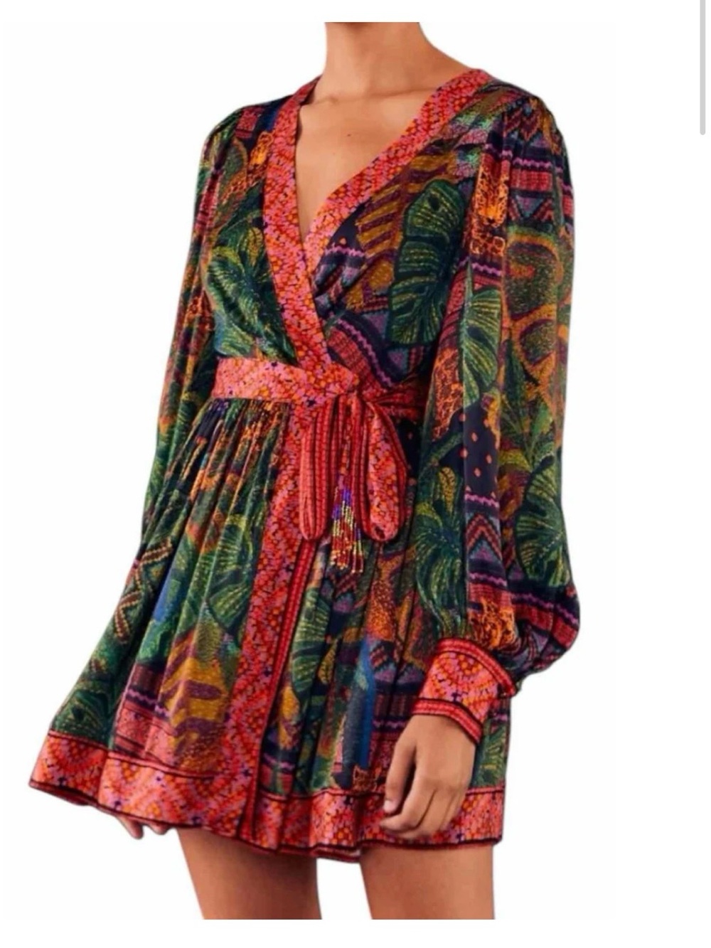 Farm Rio Forest Tapestry Mini Wrap Dress